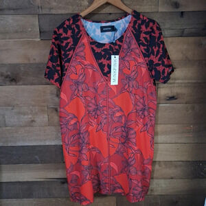 MINKPINK Red Floral Mini Dress with Black Accents